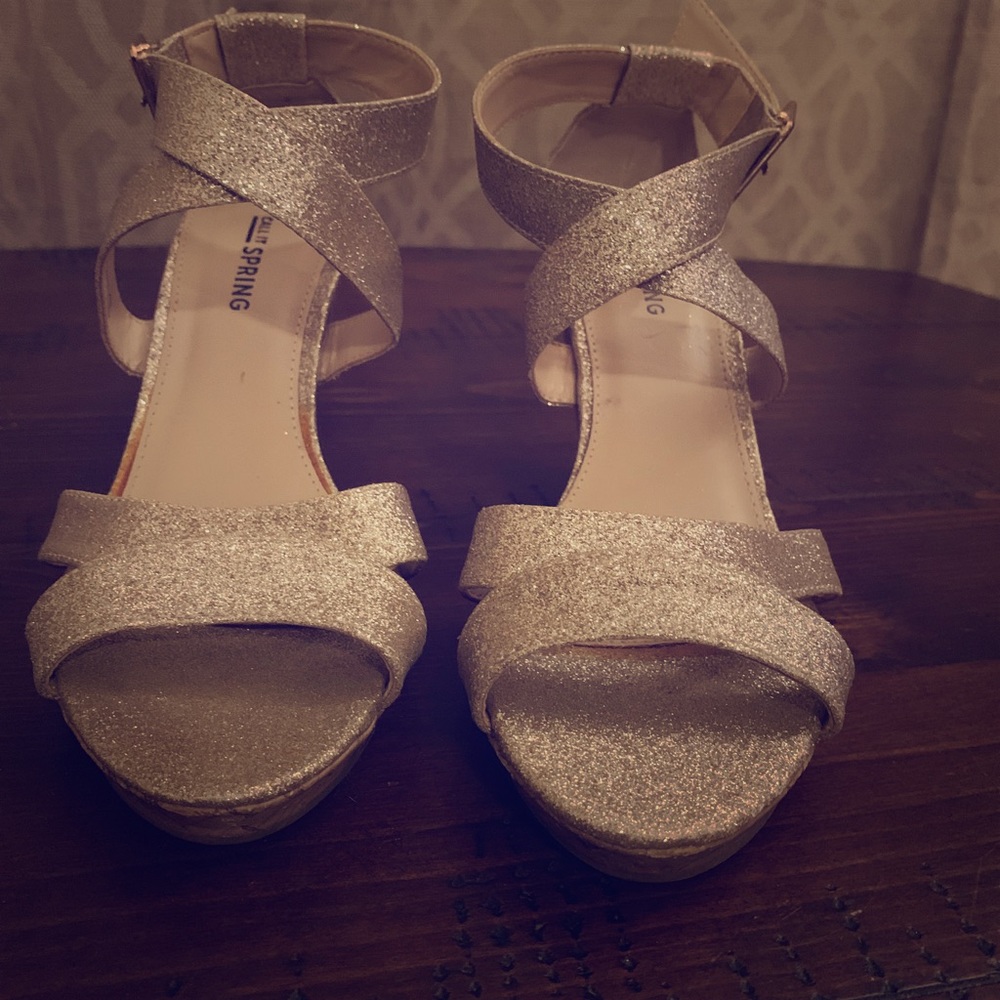 Call It Spring Glittery Gold Wedges